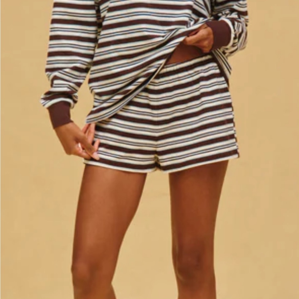Striped Women's Set in Brown, Off-White, Navy Blue & Light Blue